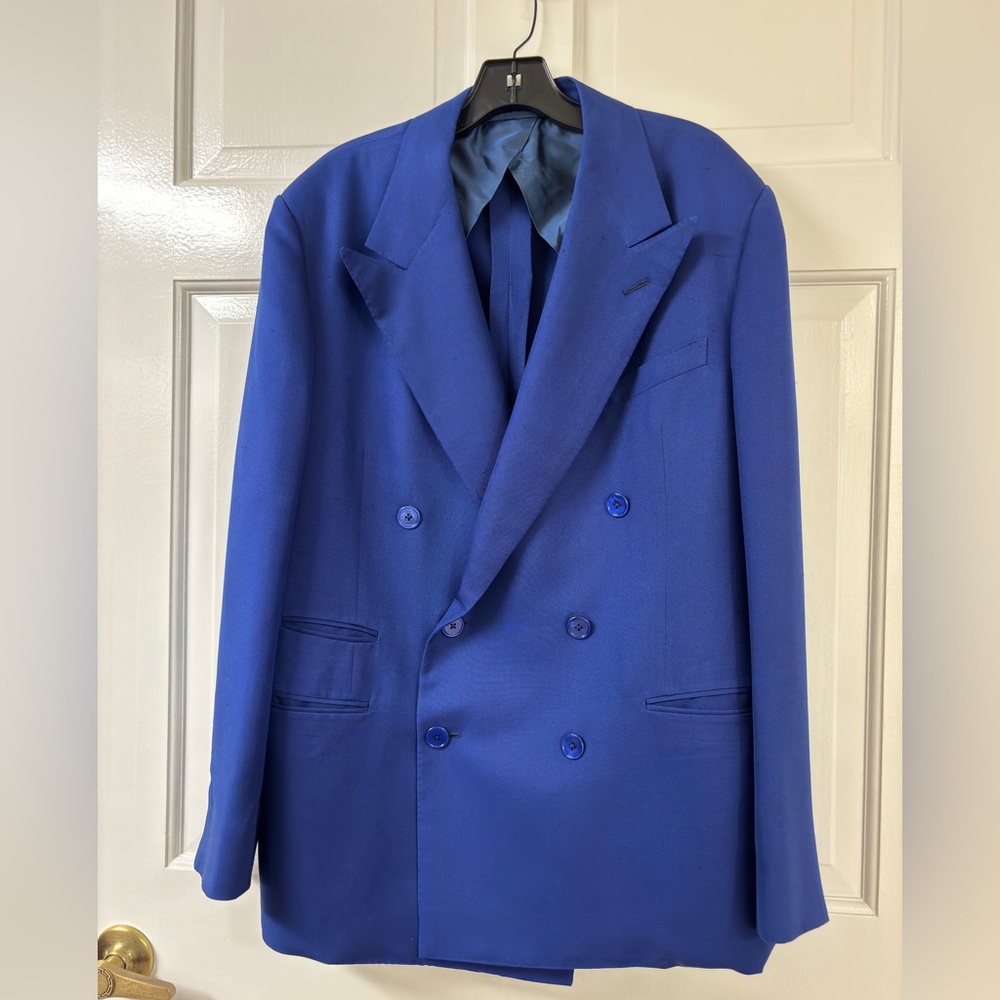 Vintage Silk Ralph Lauren Purple Label  Blue double breasted blazer